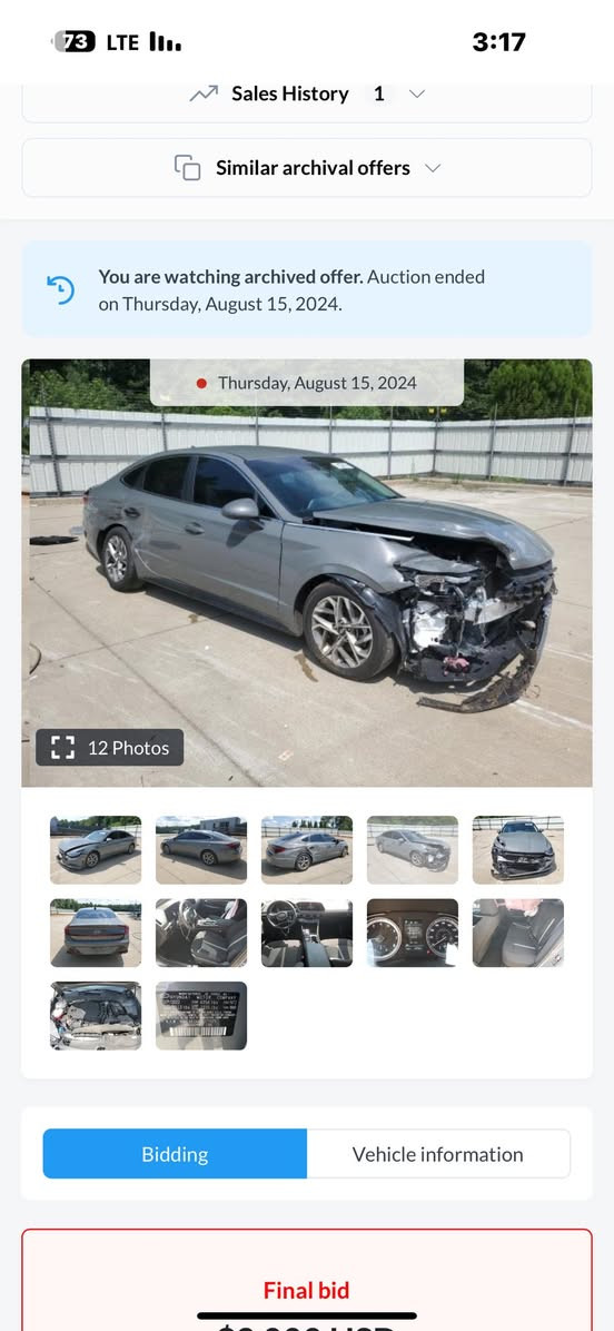 السلام عليكم سوناتا موديل 23 وارد امريكي 
رقم بغداد مكينه 2500 فول بدون فتحه 
كير دكم رادار شاشه دجتل هند بريك دكمه
جنطه دكمه حساسات باقي المواصفات الي 
معروفه جميع صور الحادث بالمنشور
شاصي لغد كفاله العنوان بغداد تحويل 
ثاني يوم بئسمي السياره بدون نقص 
***********
