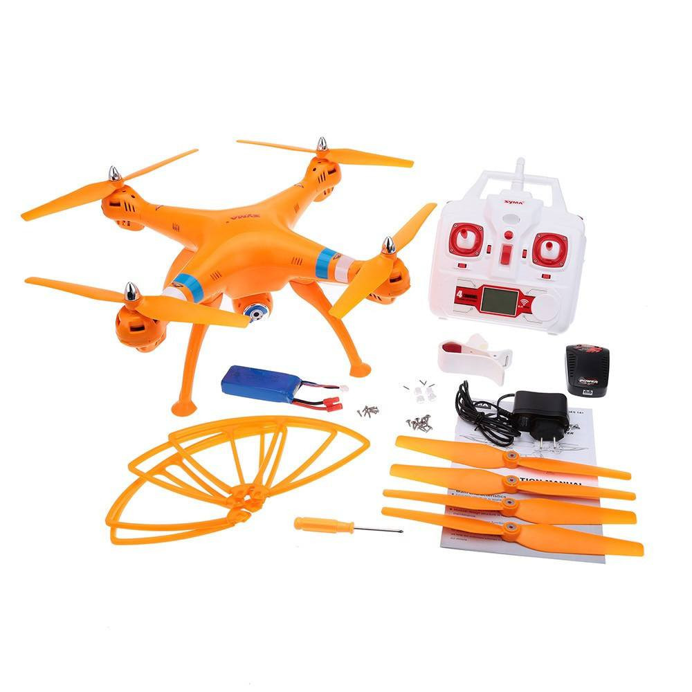 الطائرة (Body): درون رباعي المراوح (Quadcopter) بلون برتقالي زاهٍ، مزود بكاميرا سفلية مدمجة.
جهاز التحكم (Transmitter): ريموت كنترول لاسلكي يعمل بتردد 2.4GHz مع شاشة LCD صغيرة لعرض بيانات الطيران.
​البطارية: بطارية ليثيوم بمركبات (Li-Po) القابلة لإعادة الشحن.
​الشاحن: وصلة شحن مخصصة للبطارية مع محول جداري.
​المراوح الإضافية: طقم كامل من المراوح الاحتياطية (4 قطع).
​واقيات المراوح (Propeller Guards): أربعة إطارات بلاستيكية لحماية المراوح من الصدمات أثناء الطيران.
​أدوات الصيانة: مفك براغي صغير مع مجموعة من البراغي لتثبيت القطع.
​الملحقات: كتيب التعليمات (Manual) وقاعدة لتثبيت الهاتف على الريموت (في حال دعم البث المباشر).
​مميزات هذا النوع من الدرون:
​الثبات: حجمها الكبير نسبياً يجعلها أكثر استقراراً في الهواء مقارنة بالدرونات الصغيرة.
​سهولة الصيانة: توفر قطع الغيار وسهولة فك وتركيب المراوح والواقيات.
​التصوير: مناسبة لتعلم أساسيات التصوير الجوي قبل الانتقال للمعدات الاحترافية.
​نصيحة سريعة: تأكد دائماً من معايرة (Calibration) الطائرة قبل الإقلاع الأول، وتدرب في مساحة مفتوحة بعيداً عن الأشجار وأسلاك الكهرباء

التواصل ***********
