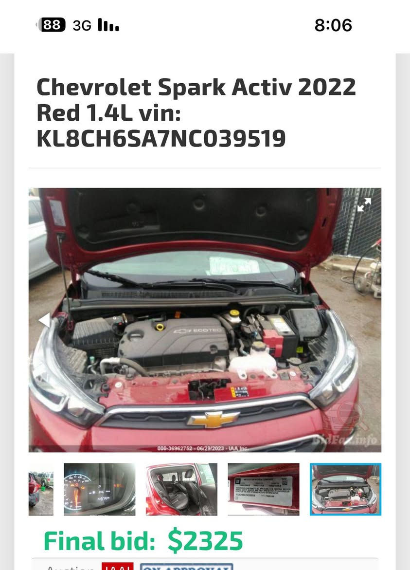 سلام عليكم
سياره للبيع. شفرليت سبارك  وارد امريكي موديل 2023 معوقين 
فول مواصفات مكانها ناصريه مركز السعر 90$ وبيها مجال كير مكينه تبريد شرط
صور الحادث بالمنشور تلفون ***********
