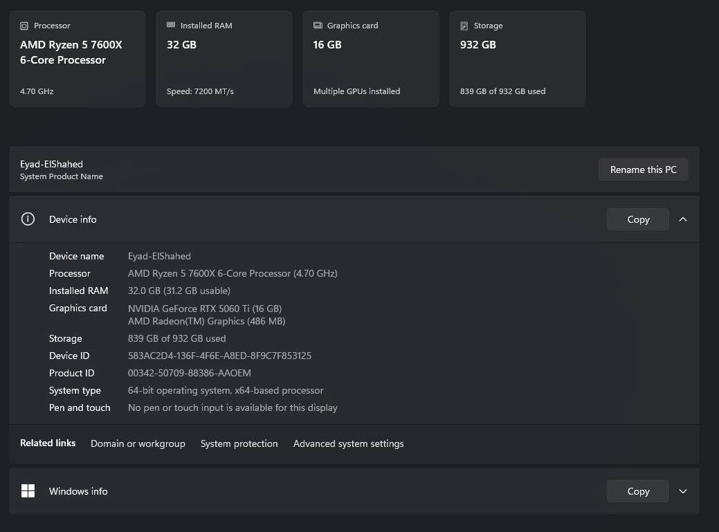 PC for Sale
الجهاز استعمال شهر ونص وحالته نضيفة جداً ما شاء الله وينفع شغل تقيل والعاب وكمان الجهاز معاه اشتراك شهر Adobe Creative Cloud Pro وده كل برامج Adobe وسعره موضح في الصور وكل القطع لسه في الضمان ومعاها العلب بتاعتها وعليهم ضمان تلات سنين ماعدا الكيس الضمان بتاعها سنة واحده وسبب البيع ظروف خاصة وممكن توضيحها لما تتواصل معايا ودي مواصفات الجهاز :
CPU : AMD Ryzen 5 7600X

GPU : Asus Dual RTX 5060 ti 16GB OC

RAM : T-force Delta RGB 32GB (2×16) 7200HZ CL34

Motherboard : Asus B850m Max Gaming Wifi

Storage : SSD M.2 NVMe Crucial E100 1TB 5000 MB/s

Air Cooler : ARCTIC Freezer 36 A-RGB Black

Case + Power supply : Aerocool P500C + 750W Black

للتواصل واتس أو مكالمات : 01018255737
السعر : 82,000
قابل للتفاوض بولاق الدكرور, الجيزة


**إذا كنت صاحب هذا الإعلان وتريد حذفه لأي سبب، رجاءا أرسل رسالة إلى الدعم الفني**