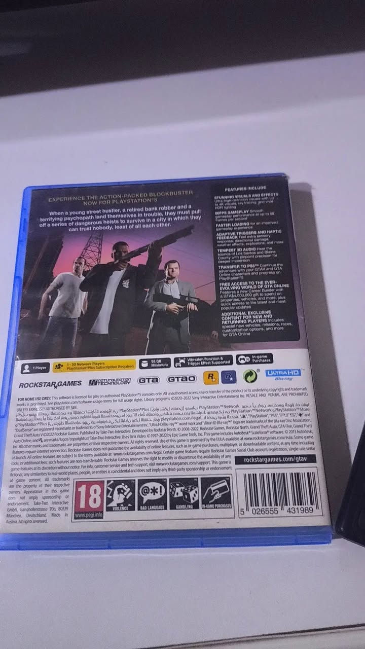 قرص GTA5 اخو الجديد نضيف استعمال قليل  
السعر 40


**إذا كنت صاحب هذا الإعلان وتريد حذفه لأي سبب، رجاءا أرسل رسالة إلى الدعم الفني**