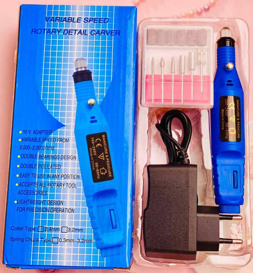جهاز أظافر كهربائي متعدد الأغراض. 

يتميز بسرعة متغيرة تصل إلى 20000 دورة في الدقيقة. 
يستخدم لمجموعة متنوعة من المهام مثل :
النقش
والطحن
والشحذ
والسنفرة
والتلميع
والحفر

يأتي مع 6 رؤوس مثقاب معدنية اختيارية و100 شريط سنفرة . 
تصميم خفيف الوزن مصنوع من سبائك الألومنيوم .

السعر 15 الف
توصيل لجميع محافظات العراق 4 الاف 
@إشارة


**إذا كنت صاحب هذا الإعلان وتريد حذفه لأي سبب، رجاءا أرسل رسالة إلى الدعم الفني**