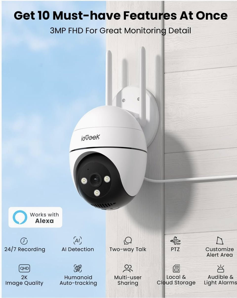 متوفر كامرا ماركة اي جيك 
فول مواصفات 2k 
متحركة 360
مستشعر حركة
تصوير ليلي ملون
ذاكره 128 
لاسلكيه
فقط تنربط كهرباء واليكسا
التحكم والمراقبه من خلال التطبيق

اي جيك كاميرا مراقبة خارجية 360، كاميرا سي سي تي في لاسلكية ملونة للرؤية الليلية 25 متر، كاميرا سي سي تي في لاسلكية بحركة ذكية لتتبع تلقائي للمنزل، خاصية الميل، 1080P ليلاً و2K نهاراً تحدث ثنائي الاتجاه، هوائي 5 ديسيبل، IP66، تدعم الكمبيوتر/التطبيق (سلكي).


**إذا كنت صاحب هذا الإعلان وتريد حذفه لأي سبب، رجاءا أرسل رسالة إلى الدعم الفني**