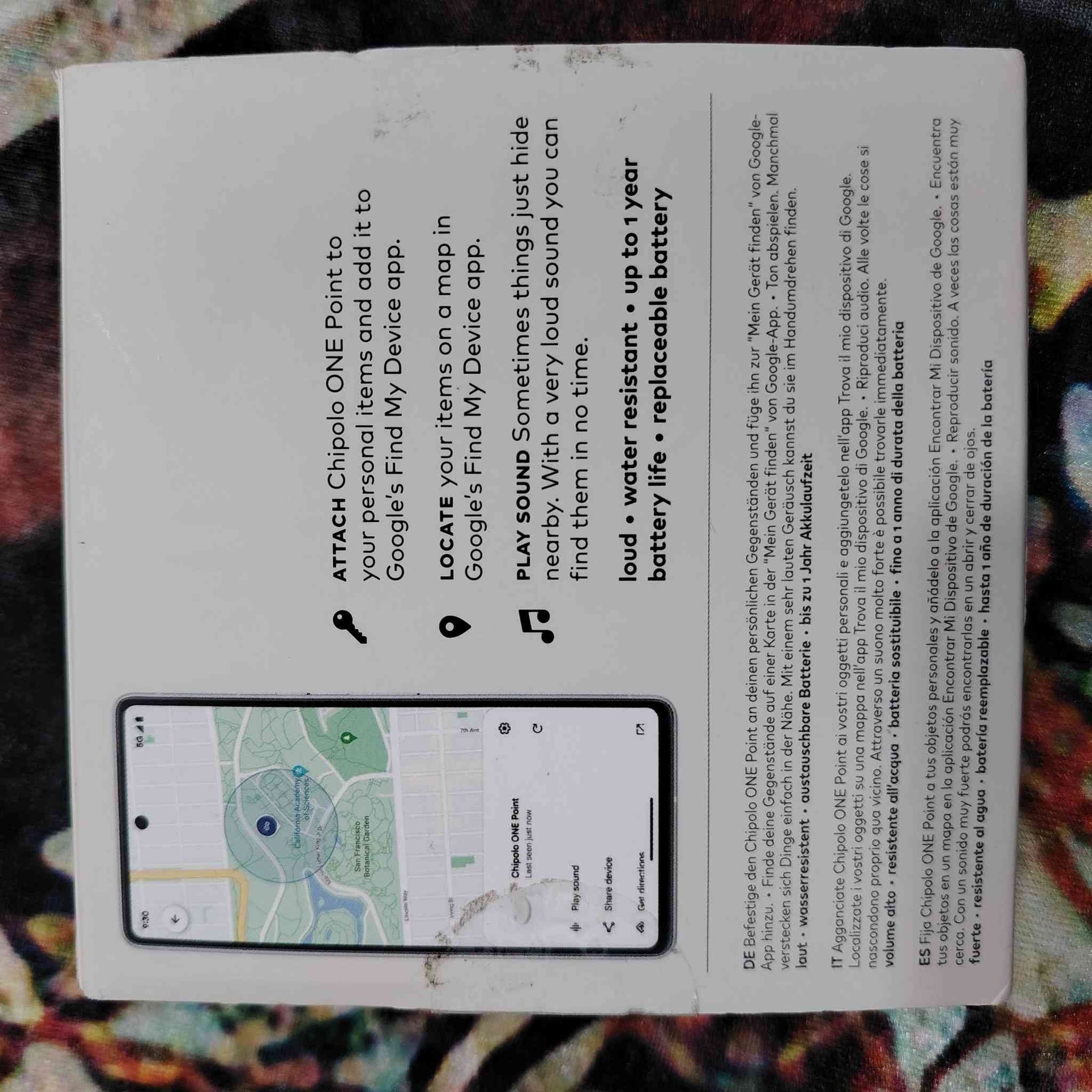 ١٥ الف ع اول تم 
هذا المنتج هو جهاز تتبع العناصر Chipolo ONE Point المصمم حصريًا لأجهزة أندرويد. 

يعمل مع شبكة "العثور على جهازي" (Find My Device) من جوجل لتحديد موقع العناصر المفقودة. 

يتميز بإنذار صوتي عالٍ بقوة 120 ديسيبل لتحديد مكان الأغراض بسرعة. 

مقاوم للماء ومزود ببطارية CR2032 قابلة للاستبدال تدوم لأشهر. 

يرسل تنبيهًا إلى هاتفك في حال تركت أغراضك وراءك.


**إذا كنت صاحب هذا الإعلان وتريد حذفه لأي سبب، رجاءا أرسل رسالة إلى الدعم الفني**