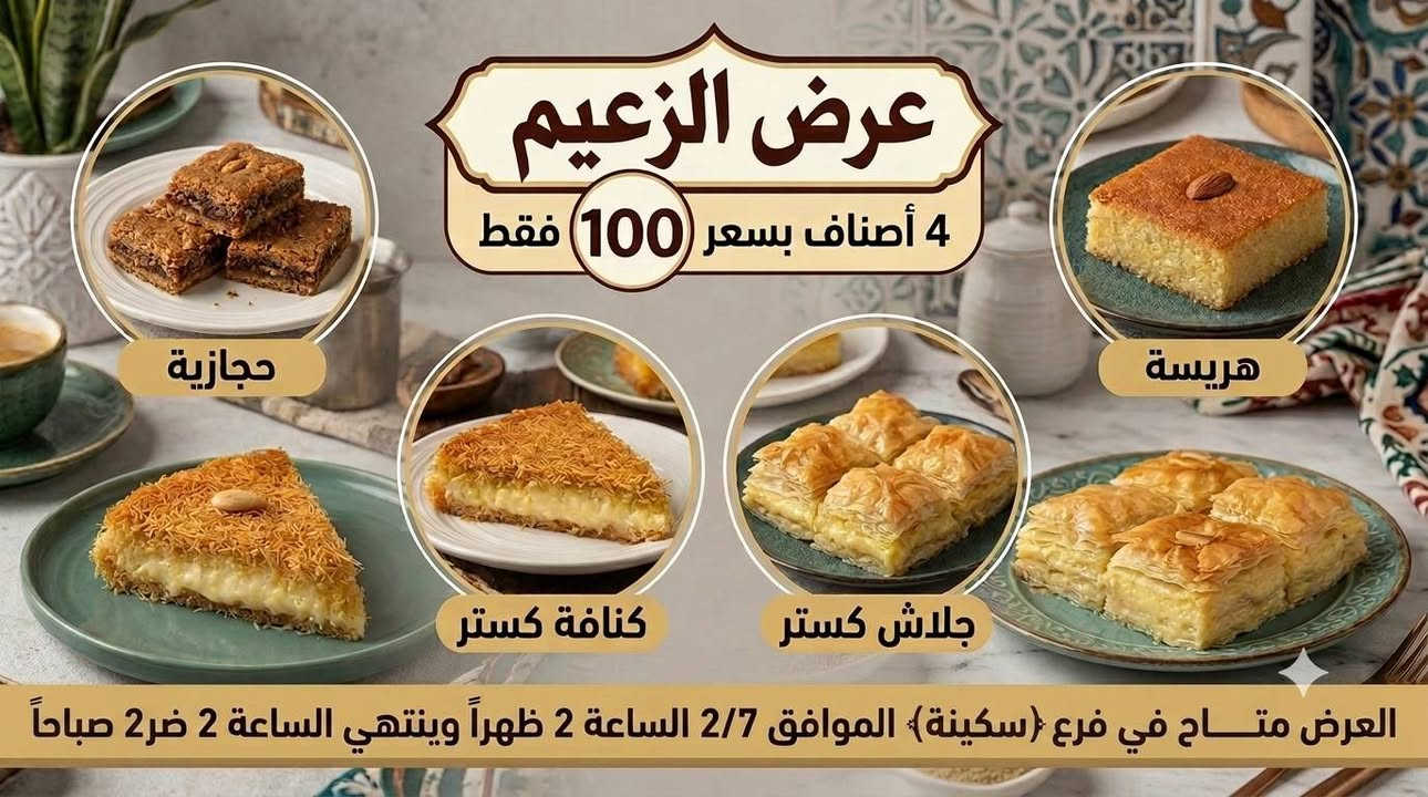 "الزعيم مبيعملش عروض عادية.. عرض الأربع أنصاص جالك عشان يلم اللمة ويشبع الكل!"
#العرض_متاح_في_فراع_سكينه_العوايد

#تابع_صفحتنا_حتي_يصلك_كل_جديد


**إذا كنت صاحب هذا الإعلان وتريد حذفه لأي سبب، رجاءا أرسل رسالة إلى الدعم الفني**
