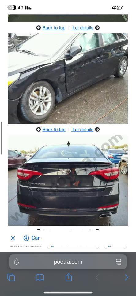 سوناتا للبيع موديل 2015 وارد امريكي ضربتها فقط الموضح بالصورة رقمها شمالي بأسمي سنوية ٢٠٢٨ 
صبغ قطعتين الجاملغ مال سايق والباب فقط بدون معجون 
السعر ١٠٥ وبيها مجال ***********
