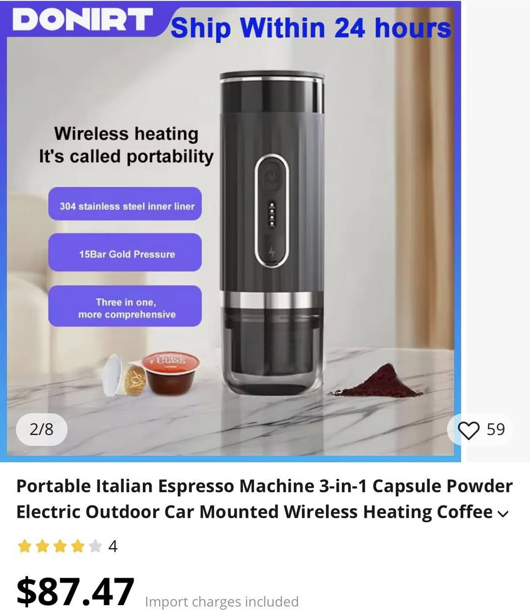 مة التجارية: Larmstom
)
ماكينة تحضير قهوة اسبريسو محمولة 2 في 1 لاسلكية تعمل بضغط 15 بار من لارمستوم، مناسبة للسفر والمشي لمسافات طويلة والمكتب وايقاف تلقائي وتشغيل صامت، بمنفذ USB-C وشاحن سيارة (اسود)
*********** 
اول تم 25
