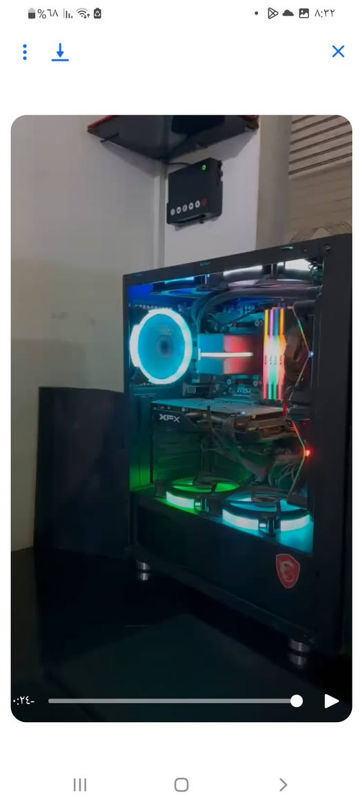 السلام عليكم
تجميعه pc للبيع استعمال قليل 

Cpu r5 3600
Gpu rx 580 xfx 
Ssd 1tb nvme
Hdd 1tb 
Cpu cooler 240ml
Mb msi b450m-vdh max
Case msi 10 fan 
Ups 1500va
Ram 32gb xpg rgb
power supply 650w
Mouse rgb
Keyboard mechanic rgb green switch 
Mouse pad msi 
Moniter dahua 100hz

السعر 650 الف قفل 
المكان السليمانية كلار
توصيل موجود 7


**إذا كنت صاحب هذا الإعلان وتريد حذفه لأي سبب، رجاءا أرسل رسالة إلى الدعم الفني**