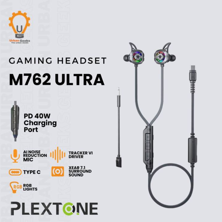 سماعة ألعاب Plextone M762 Ultra داخل الأذن. 
نوع الاتصال: سلكي عبر منفذ USB Type-C.
الصوت: محيطي افتراضي 7.1 لقدرة عالية على تحديد الاتجاهات.
الشحن: تدعم الشحن السريع PD بقدرة 40 واط للهاتف أثناء اللعب.
المميزات: إضاءة RGB، ميكروفونات مزدوجة، وتقنية إلغاء الضوضاء الذكية AI.


**إذا كنت صاحب هذا الإعلان وتريد حذفه لأي سبب، رجاءا أرسل رسالة إلى الدعم الفني**