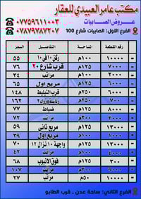 عروض مكتب عامر العبيدي فرص قطع الأراضي للسكن او الاستثمار موجودة لدينا...