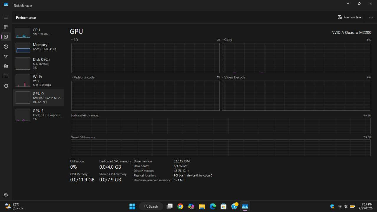 السلام عليكم 
لابتوب للبيع 
مواصفات  HP ZBook G4
ويندوز 11 +بصمة
المعالج (CPU):               HQ  Intel Core i7 الجيل السابع (i7 7th Gen).

التخزين (SSD): قرص صلب نوع SSD بحجم 512GB

الذاكرة (RAM): 16GB DDR4
الشاشة (LED): حجمها 15.6 إنش.

كرت الشاشة (VGA): كرت شاشة   كوادرو M2200

NVIDIA بذاكرة منفصلة 4GB
&& 
 8 GB  مشترك من intel  
525 الف
***********   واتساب
