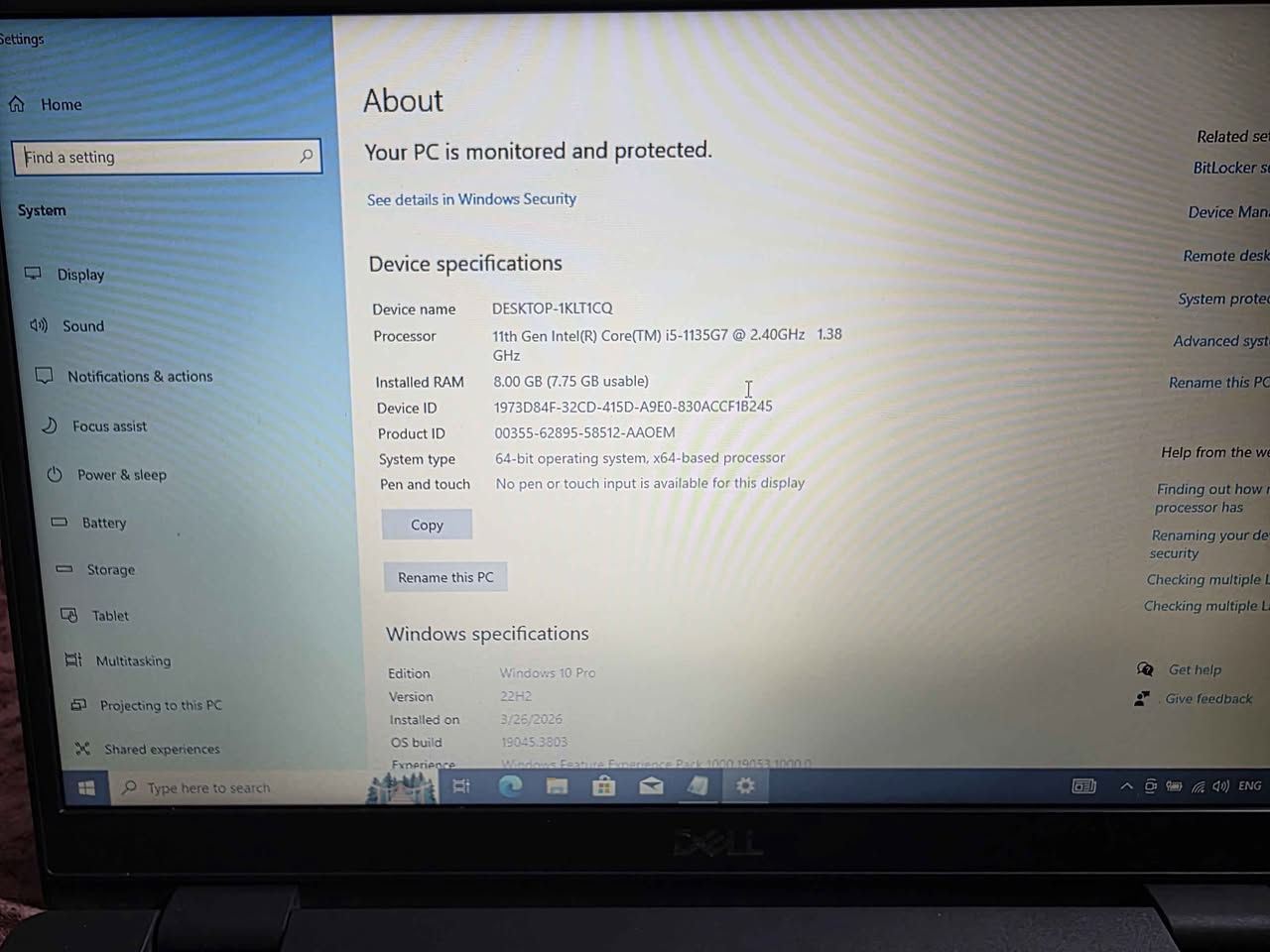 لابتوب Dell Latitude 3420
​جهاز يجمع بين الأداء القوي والتصميم العصري، مثالي للعمل والدراسة والالعاب المتوسطة والبرامج الهندسية مثل اوتوكاد
​المواصفات التقنية:
​المعالج: Intel Core i5-1135G7 (الجيل الحادي عشر). المعالج فئة G
​الذاكرة (RAM): 8 جيجابايت.
​التخزين: 256 جيجابايت NVMe SSD (سرعة فائقة في التشغيل).
​الرسومات: Intel Iris Xe Graphics.
​الشاشة: مقاس 14 بوصة، دقة HD (1366 × 768).
​النظام: Windows 10 Pro (مثبت مسبقاً).
منفذ تايب سي +usd3 عدد٣ 
منفذ لان + منفذ رام مايكرو
منفذ hd
​الحالة: مستعمل نظافة 95%.
السعر: 300 ألف دينار.
الضمان: أسبوع 
ملاحضه: الكيبورد معرب ملصق فقط بغداد, العراق


**إذا كنت صاحب هذا الإعلان وتريد حذفه لأي سبب، رجاءا أرسل رسالة إلى الدعم الفني**