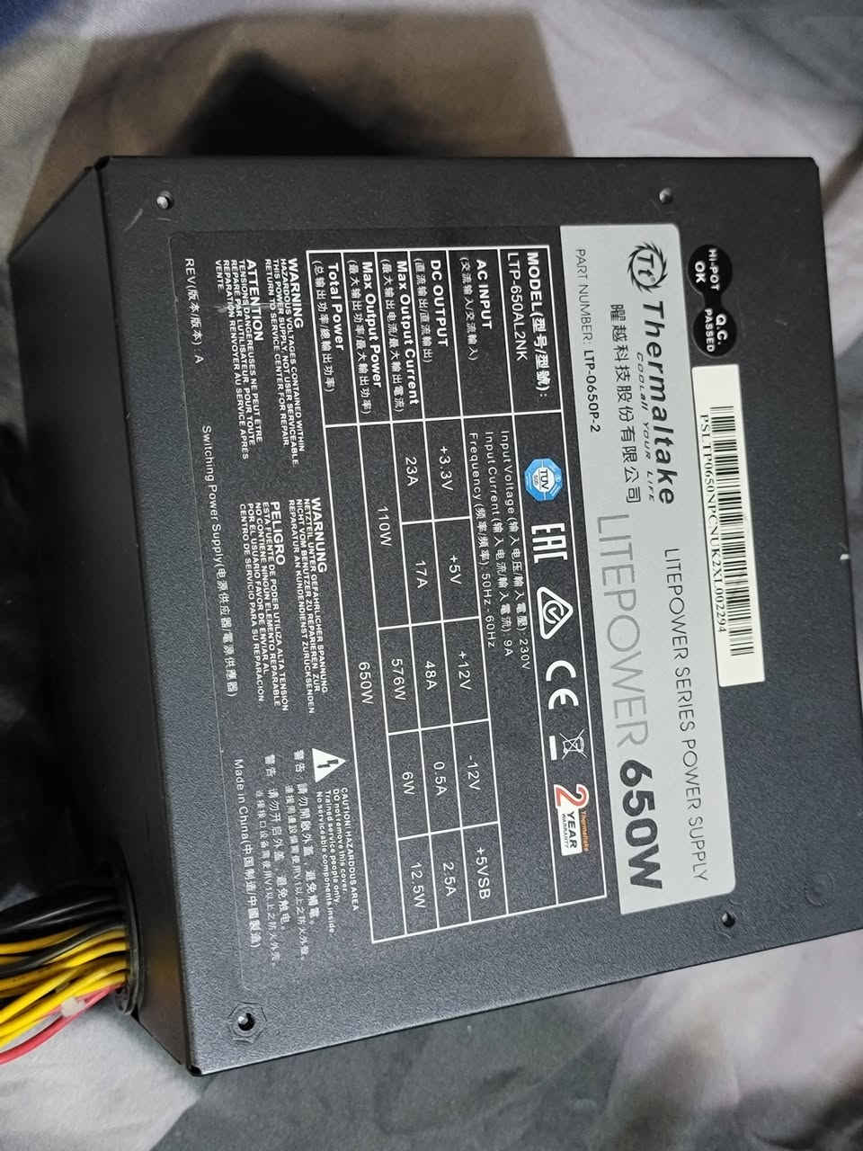 السلام عليكم شباب
باور سبلاي 
Psu 650w thermaltake 80+ bronze lite power 
مستخدم للبيع بسعر ٦٠ الف وبية مجال متوفر توصيل مكاني بغداد للتواصل واتساب ***********
