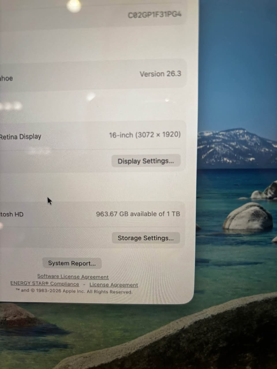 CPU: Intel Core i9 8-Core 2.3 GHz
• RAM: 32 GB DDR4 2667 MHz
• Storage: 1 TB SSD
• Graphics: Intel UHD Graphics 630
• Display: 16” Retina (3072 × 1920)
• OS: macOS Tahoe 26.3 أربيل, العراق


**إذا كنت صاحب هذا الإعلان وتريد حذفه لأي سبب، رجاءا أرسل رسالة إلى الدعم الفني**