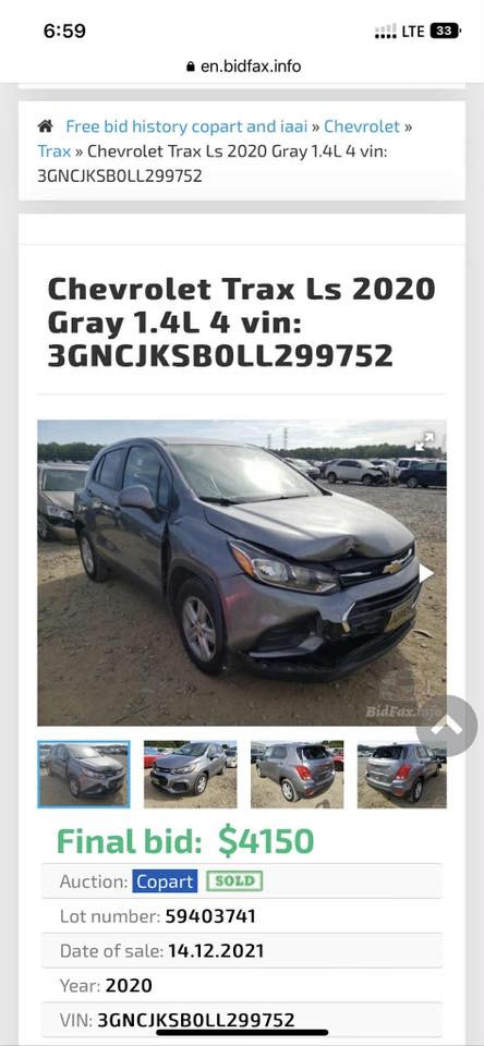 Trax
 2020 LS للبيع 
بيها شبر بالبنيت وحادثها موضح بالصور
ماشية ٨٩ الف مايل 
السعر ٩٥ ورقة وبيها مجال 
المكان : اربيل 
واتس اب : ***********
