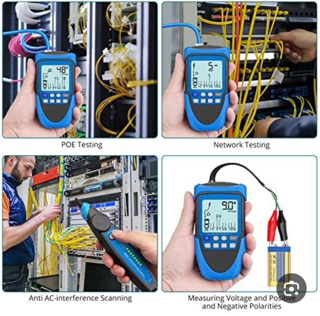 جهاز تتبع واختبار كابلات الشبكة الرقمي (Digital Wire Tracker)، وهو أداة متعددة الوظائف تُستخدم في فحص وصيانة شبكات الاتصالات والإنترنت. يُعرف هذا الموديل تحديداً بـ ET612 أو ET613، ويباع تحت علامات تجارية مختلفة مثل Aiment وProster. 
الوظائف والمميزات الأساسية
يتكون الجهاز من قطعتين (جهاز إرسال وجهاز استقبال) ويقدم مجموعة من الاختبارات الحيوية:
تتبع الكابلات (Wire Tracking): تحديد مسار الأسلاك والبحث عن الكابلات المطلوبة ضمن مجموعة كبيرة من الأسلاك، ويدعم أوضاع المسح الرقمي والتماثلي.
اختبار الاستمرارية (Continuity Test): التحقق من سلامة التوصيل داخل الكابل وكشف حالات الدائرة المفتوحة أو القصر.
اختبار PoE: تحديد دبابيس تزويد الطاقة وقياس الجهد في شبكات الطاقة عبر الإيثرنت (Power over Ethernet).
قياس الجهد: فحص جهد البطارية واختبار قطبية التيار المستمر (DC).
وميض المنفذ (Port Flashing): المساعدة في تحديد موقع منفذ الشبكة المقابل على السويتش من خلال وميض ضوء المنفذ. 
المواصفات الفنية
المنافذ المدعومة: RJ45 (للكابلات الشبكية) و RJ11 (لخطوط الهاتف).
الشاشة: مزود بشاشة LCD لعرض نتائج الاختبارات والرسوم البيانية لتخطيط الأسلاك بشكل مرئي.
ميزات إضافية: يحتوي جهاز الاستقبال على مصباح يدوي مدمج للعمل في الأماكن المظلمة، ومقبس لسماعات الأذن، وقرص لتعديل مستوى الحساسية.  

البيت الانكليزي للبضائع الاوربية 
العنوان / بابل .. الحلة .. نادر الثانية الشارع الخدمي كراغول مقابل مجمع المدارس 
يوميا بث الساعة السابعة مساءا انتظرونا بضائع منوعة وجوائز 
واتساب ***********
            ***********
https://www.tiktok.com/@ukhomeiraq?_r=1&_t=ZS-93RdXoWpEKF
