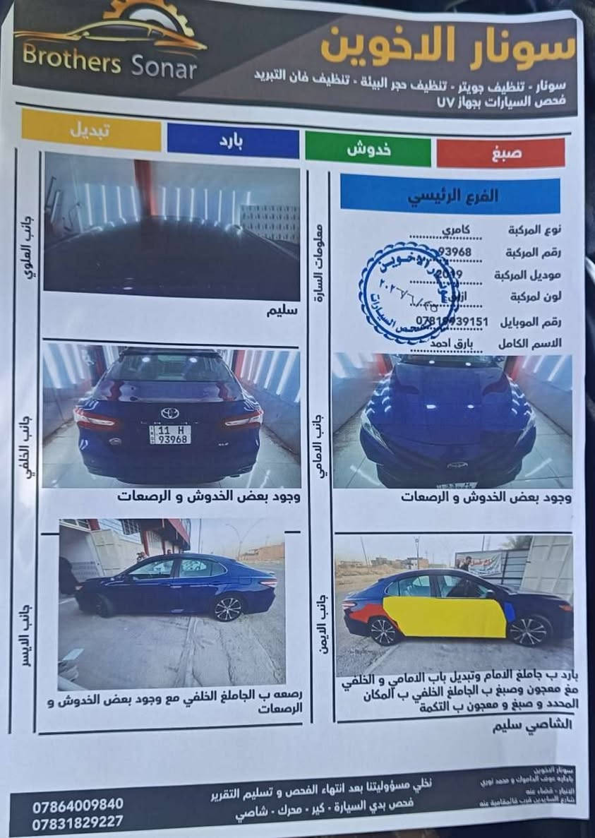 2018  وكلشي موضح بالسونار.  اخوان سيارة صديقي ومكلف بالنشر وهذا رقمه ***********
