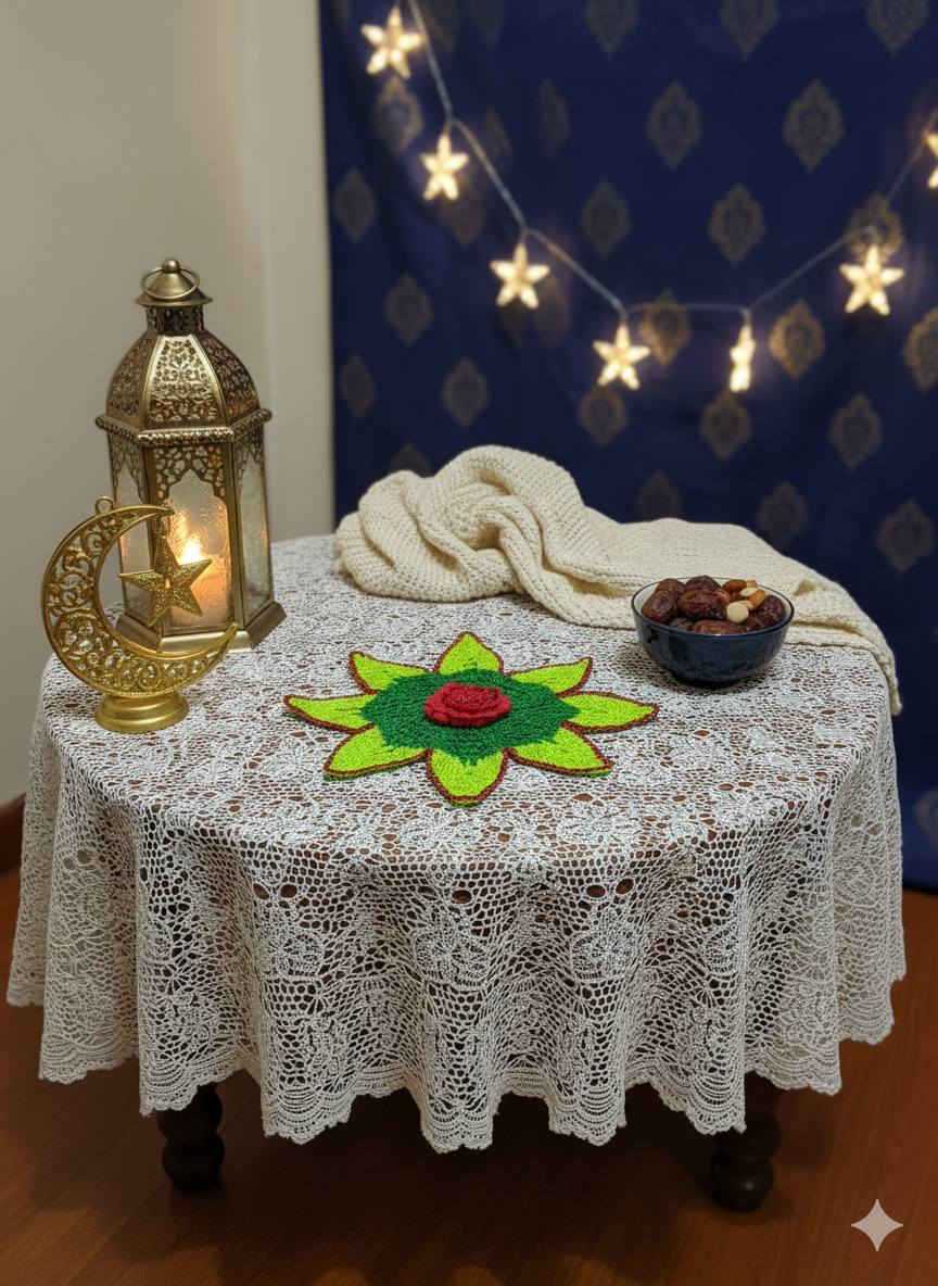 مفرش كروشيه لطاولةصغيرة بتصميم الوردة...قطعة فنية تضفي حياة وألواناً مبهجة على ديكور منزلك مشغولة يدوياً بخيط البريسم الناعم 
A crocheted tablecloth with a rose design... a work of art that adds life and cheerful colors to your home decor, handcrafted with soft silk yarn.
للمزيد من المعلومات التواصل على الخاص.


**إذا كنت صاحب هذا الإعلان وتريد حذفه لأي سبب، رجاءا أرسل رسالة إلى الدعم الفني**