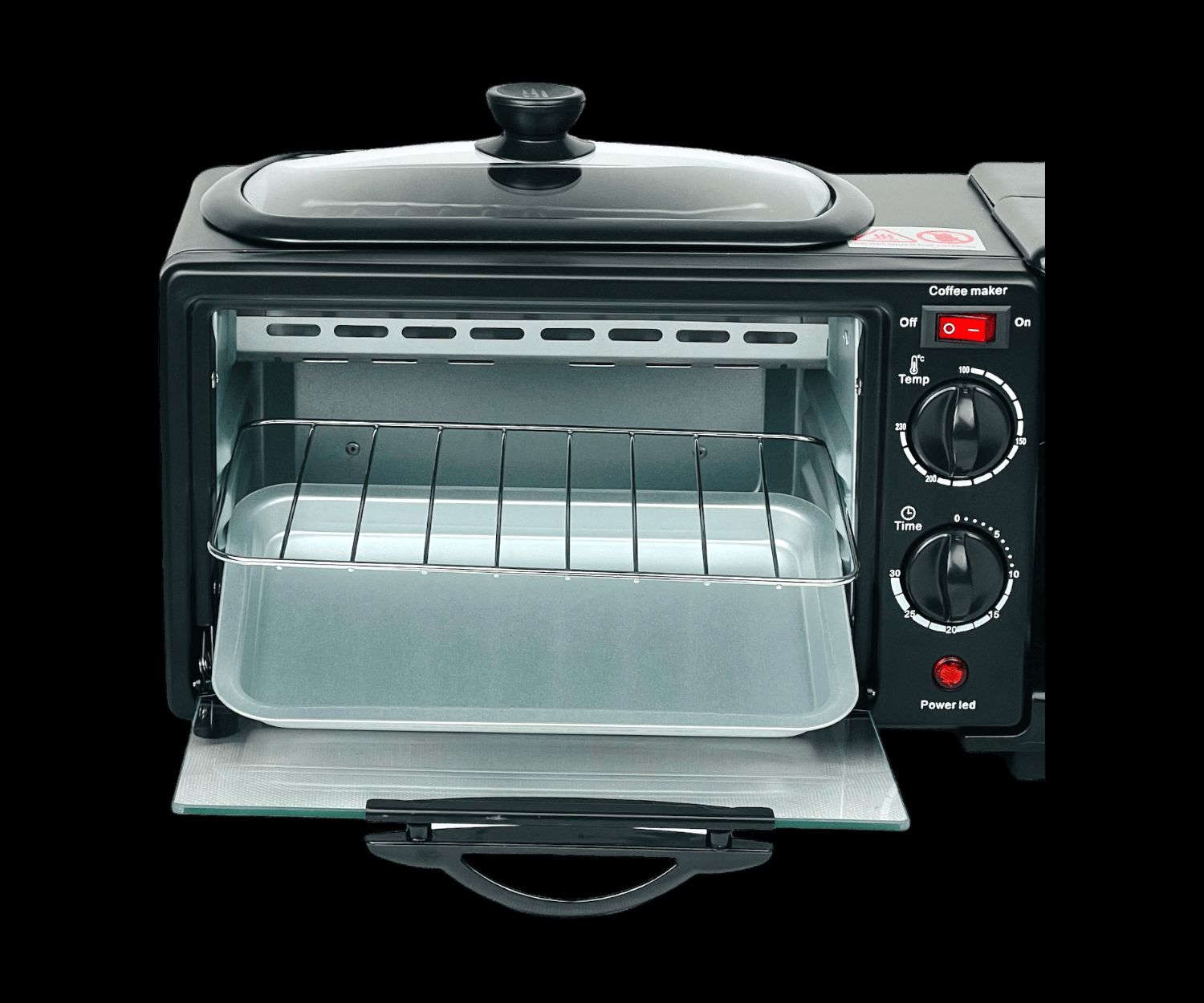 متوفر جهاز تحضير الإفطار ٣ ×1 جديد  للاستفسار أو الطلب تواصل معي أو واتساب *********** 
توصيل لجميع محافظات العراق.. 

الاستخدامات:

فرن كهربائي صغير للتسخين

محضرة قهوة أو شاي

مقلاة من الأعلى

المميزات:

فرن صغير بحجم 9 لتر

مؤشر للتحكم بدرجة الحرارة بين 100 الى 230 درجة

تسخين من الاعلى والاسفل

مؤقت تشغيل 1 - 30 دقيقة

ابريق لعمل القهوة أو الشاي بالتنقيط بحجم 4 اكواب (0.95 لتر)

فلتر داخلي قابل للإزالة والتنظيف

مقلاة صغيرة من الأعلى مع غطاء شفاف

زر مخصص لتشغيل محضرة القهوة ومؤشر لتشغيل الفرن والمقلاة

زر تشغيل إطفاء

الموديل: MD-252

عمق الجهاز: 17 سم

الموديل: DB-1660

الطاقة: 1050 - 1250 واط

طول سلك الكهرباء: 70 سم

أبعاد الغلاف: الارتفاع: 24 سم الطول: 26 سم العرض: 50 سم

أبعاد المنتج: الارتفاع: 24 سم الطول: 22 سم العرض: 46 سم

أبعاد الفرن: الارتفاع: 15 سم الطول: 17 سم العرض: 23 سم

أبعاد المقلاة: الارتفاع: 2.5 سم الطول: 16 سم العرض: 26 سم

أبعاد الصينية: الطول: 16 سم العرض: 26 سم
