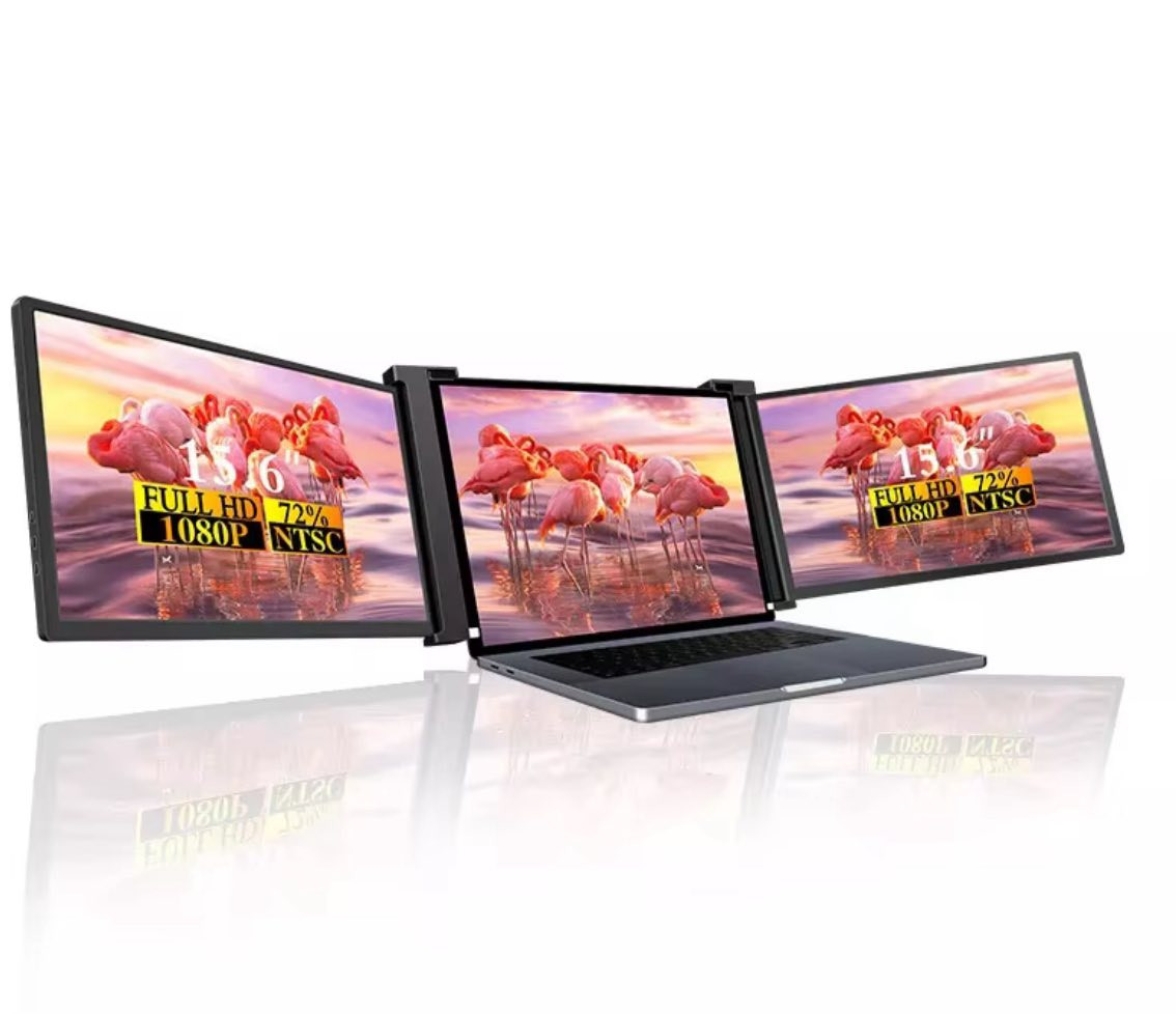 هذا المنتج هو عبارة عن موسّع شاشة ثلاثي محمول للكمبيوتر المحمول. 
يحتوي على شاشتي IPS بدقة 1200P.
نسبة العرض إلى الارتفاع هي 16:10.
مصمم لتهيئة إعداد شاشة ثلاثية.
يمكن استخدامه للعمل عن بعد أو الألعاب أو المهام المكتبية لزيادة الإنتاجية.
للحجر والاستفسار 
***********
يوجد توصيل لكافة العراق
