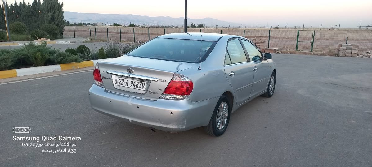 كامري موديل ٢٠٠٥ محرك ٦ سلندر خليجي 
سنويه ورقم جديد تحويل مباشر 
كير محرك حداديه تبريد بشرط 
صبغ عام سياره بيها جفيه بسيطه معمره تعمير مضبوط 
السعر ٥٧ العنوان السليمانيه 
*********** السليمانية, العراق
