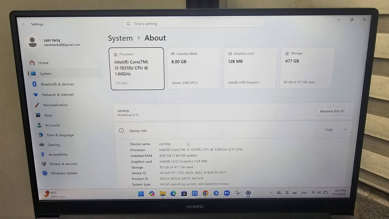 لابتوب هواوي ميت D15  معالج i5 جيل العاشر رام ٨ وتخزين 512 SSD جهاز نظيف وشحن سريع حجم الشاشة 15.6 FHD للتواصل على الخاص او الرقم ***********
السعر 450 الف  قابل للتفاوض موجود توصيل لكل العراق
