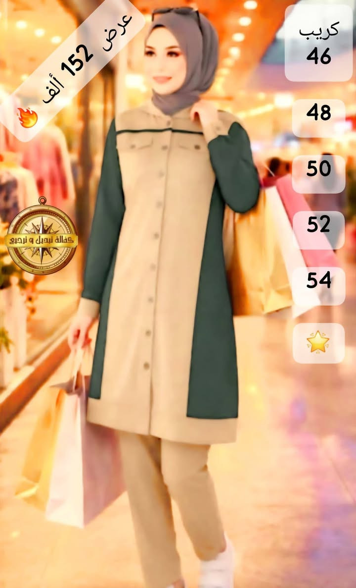 السعر  152 ألف 🌸

*طول الجاكيت 100 سم 

#القماش: #كريب سكوبا ربيعي صيفي أجنبي فاخر قماش مستورد ممتاز بكفالة 🧭✔️

*ألوان عدد:* بالصور و الصور واقع ✔️

*قياسات:*
3XL - 46 - 48 - 50 🌺
4XL - 52 - 54 🌸

توصيل
(دمشق _ ريف دمشق)
شحن باقي المحافظات + الحسكة

توصيل و شحن فوري 🌪️


**إذا كنت صاحب هذا الإعلان وتريد حذفه لأي سبب، رجاءا أرسل رسالة إلى الدعم الفني**