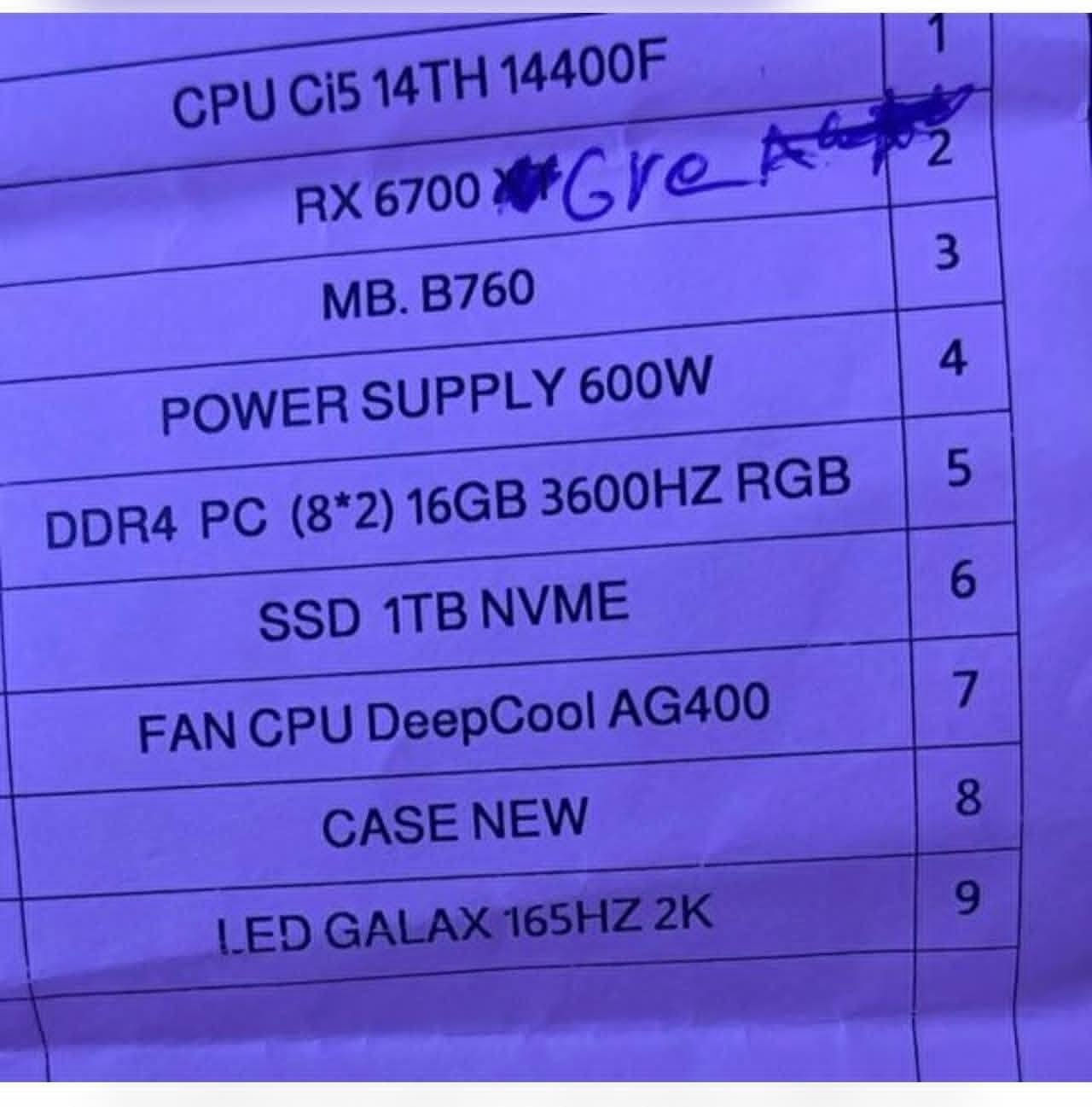 🔥 للبيع PC Gaming — شبه جديد + شاشة 2K 165Hz 🔥
فرصة ذهبية جهاز نظيف 100% — استخدام شهر فقط 👌
جاهز للألعاب والتصميم والعمل بأداء قوي 🚀
💻 المواصفات:
✔ معالج: Intel Core i5 14400F (جيل 14)
✔ كرت شاشة: RX 6700 — أداء قوي للألعاب
✔ رام: 16GB DDR4 3600MHz RGB
✔ تخزين: SSD NVMe 1TB سرعة عالية
✔ لوحة أم: B760
✔ مزود طاقة: 600W
✔ مبرد معالج: DeepCool AG400
✔ كيس: جديد
✔ شاشة: GALAX 2K — 165Hz (دقة عالية وتجربة لعب ممتازة)
🎁 الملحقات هدية:
✔ ماوس
✔ كيبورد
🎮 مناسب للألعاب الثقيلة + التصميم + العمل
💰 السعر: خاص لأن مكلف بالنشر
📅 الاستخدام: شهر
📍 الموقع: بغداد - مصفى الدورة
📞 للتواصل: ***********
📸 صور الجهاز موجودة عند الطلب
🛠️ ضمان الجهاز ساري
🔥 لا تفوت الفرصة — جاهز للاستخدام فوراً 🤝 للجادين فقط

