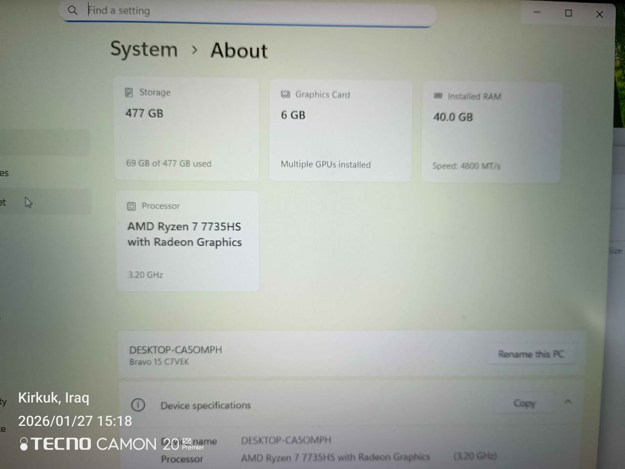 💣💻 للبيع – وحش ألعاب وشغل ثقيل (فئة عليا) 💻💣
❌ مو للي يدور جهاز عادي
✅ للي يريد أداء يكسر
🔥 المواصفات النارية 🔥
🧠 Ryzen 7 7735HS
– 8C / 16T | أداء قريب من i7 جيل 12–13
🎮 RTX 4050 – 6GB GDDR6
– DLSS 3 | Ray Tracing
– يشغّل أقوى ألعاب 2024/2025 على HIGH–ULTRA
⚡ RAM 40GB DDR5 4800MHz
– تعدد مهام بدون حدود
– مناسب برمجة، مونتاج، VM، سيرفرات
💾 NVMe SSD 512GB
– إقلاع وتشغيل فوري
🖥 شاشة 15.6"
– تجربة لعب مريحة وواضحة
🔥 أداء فعلي مو كلام:
✔️ ألعاب ثقيلة بثبات
✔️ برامج تصميم ومونتاج بدون تهنيگ
✔️ تحميل + بث + لعب بنفس الوقت
⛔️ ما راح تحتاج ترقية سنين قدّام
⛔️ أداء أعلى من أغلب i7 الموجود بالسوق
📍 كركوك
💰 السعر: (1،200،000)
⚠️ البيع للجادين فقط – الجهاز ما يحتاج تعريف
كرتون الجهاز موجود صاير عليه رطوبة كركوك, العراق


**إذا كنت صاحب هذا الإعلان وتريد حذفه لأي سبب، رجاءا أرسل رسالة إلى الدعم الفني**