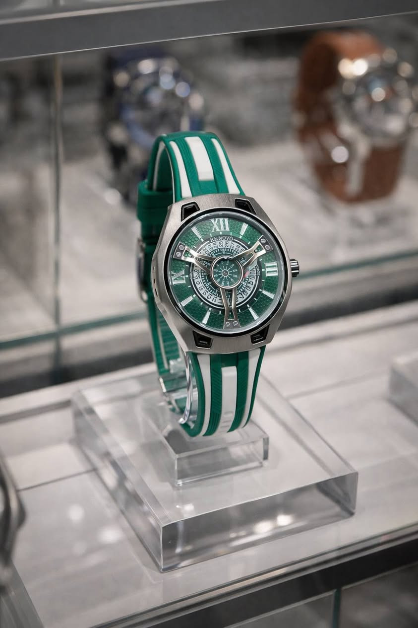 ساعة رجالية ماركة رينفو الألمانية 
بالة اوربي نظافة 💯 
زجاج زفير ضد الخدوش 
سير جيلاتين ربر اللون أخضر وأبيض 
تقويم تاريخ يومي 
سنتر ثواني شغال ارقام لاتينية
كوارتيز مينا ديناميكية الحركة 
قفل سلستيل طلاء ثابت 
قطعة تحفة مال هدايا ثمينة 
للحجز على خاص 
أو مراسلة واتساب ***********
توصيل لكل محافظات العراق
