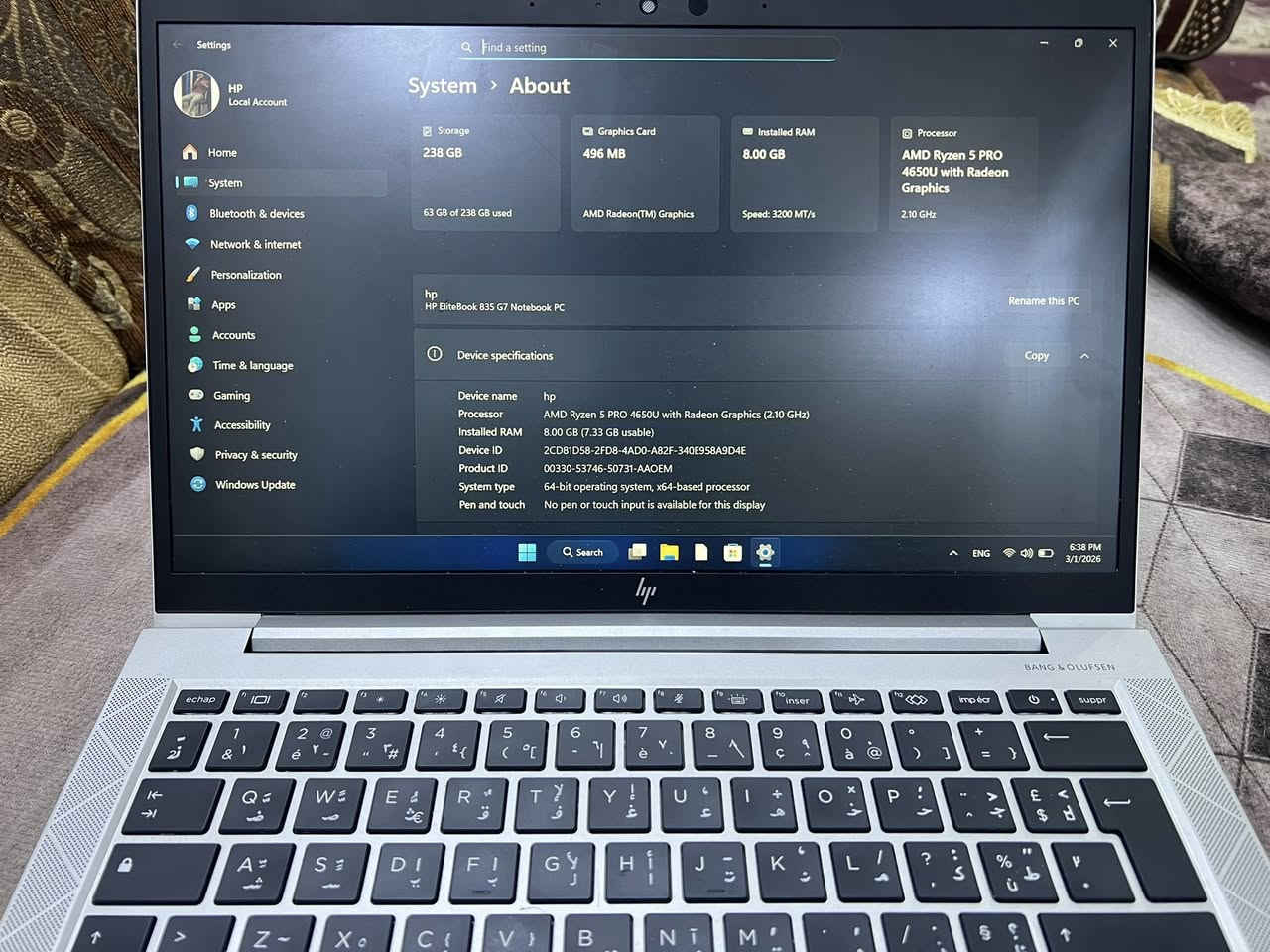 السلام عليكم لابتوب hp موديل EliteBook 835 G7 للبيع
مواصفاتها موجوده بل صوره 
وندوز 11 كامل ملحقات شاحنه وجنطه 
بيها بس هذه الضرر البسيط مامثر على كلشي 
استخدام قليل على كد اوتو كاد 
مكاني بغداد البلديات 
سعرها 300 قفل


**إذا كنت صاحب هذا الإعلان وتريد حذفه لأي سبب، رجاءا أرسل رسالة إلى الدعم الفني**