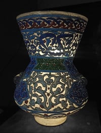 ٢ مشكاه • زجاج نفخ يدوي • مينا شامي بارز