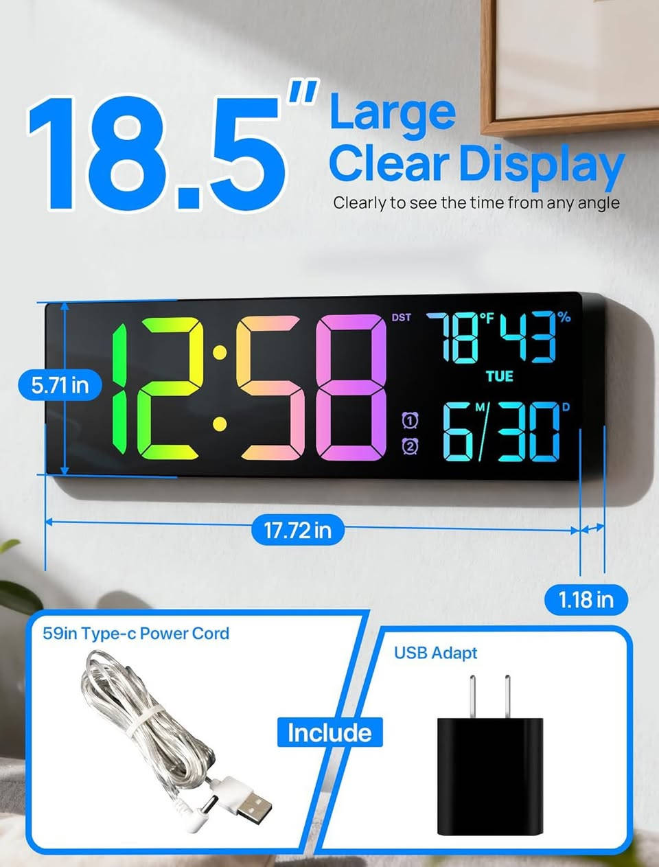 ساعة رقمية LED RGBكبيرة  فول مواصفات وارد أوروبي 

⏰ أضف لمسة عصرية إلى منزلك أو مكتبك مع ساعة الحائط الرقمية LED ذات الشاشة الكبيرة والواضحة.

المواصفات:

📏 الأبعاد: 39 سم × 13 سم
📲 تحكم عن بعد بالكنترول
💡 شاشة LED كبيرة عالية الوضوح.
✨تحتوي على عدة مودات إضاءة متغيرة 
🕒 عرض الوقت بصيغة 12 أو 24 ساعة.
🌡️ عرض درجة الحرارة.
📅 عرض التاريخ واليوم.
🔆 مستويات متعددة لسطوع الشاشة.
🔌 تعمل عبر كابل USB مع بطارية داخلية لحفظ الإعدادات 
       عند انقطاع الكهرباء
🔦تحتوي على إضاءة بالأسفل تعطي منظر جميل 

#ساعة_رقمية #ساعة_حائط #LED #ديكور_منزل #مكتب #شاشة_كبيرة #ساعة_الكترونية #منزل #اكسسوارات_منزلية #العراق

للاستفسار راسلني 📩
متوفر توصيل 🚚


**إذا كنت صاحب هذا الإعلان وتريد حذفه لأي سبب، رجاءا أرسل رسالة إلى الدعم الفني**