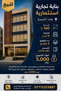 للبيع – بناية تجارية استثمارية في بغداد / السيدية الموقع: السيدية المس...