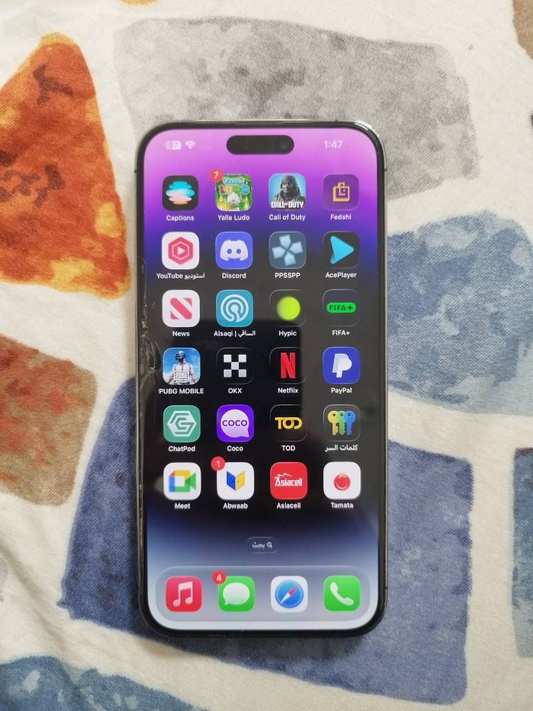 للبيع ايفون 14 برو ماكس ذاكره 256 اللون بنفسجي 
بطاريه 87٪ الجهاز كلش جديد بس ضهره مكسور 
للاستفسار *********** بغداد, العراق
