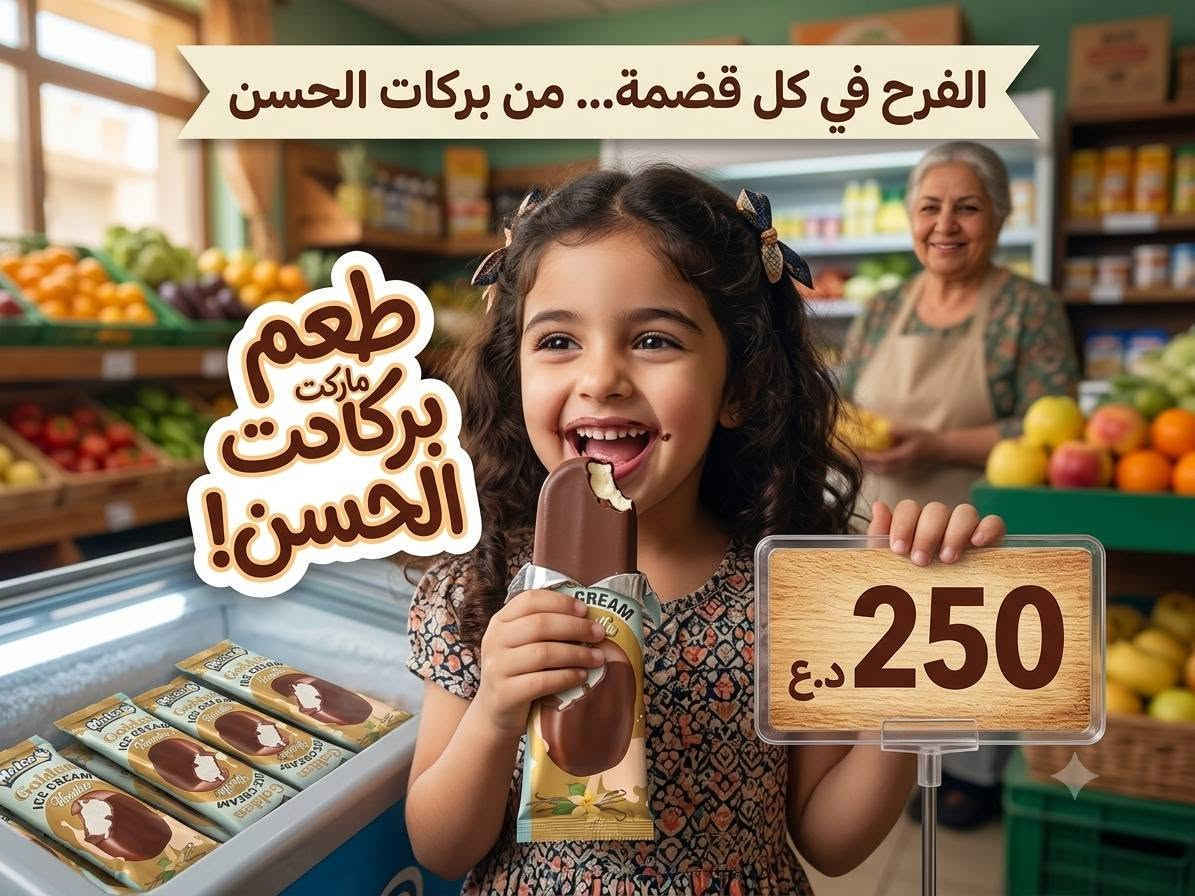 ماركت بركات الحسن 
توفر جميع انواع الآيس كريم 😋🤩 
العنوان مجمع الدوح الشارع العام الحولي نزلة ابن يقطين 
التوصيل مجاني داخل المجمع 
للاستفسار الاتصال او المراسلة 
***********
***********
