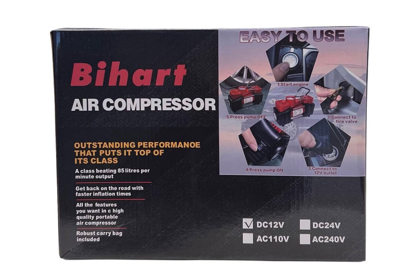 كمبريسر هواء محمول Bihart للسيارة 12V – ضغط قوي حتى 150 PSI

• كمبريسر هواء محمول من Bihart مصمم لنفخ إطارات السيارة بسرعة وسهولة، بحجم عملي وأداء مناسب للاستخدام داخل السيارة.

• يعمل على DC 12V ومناسب للاستخدام عبر منفذ 12V في السيارة.

• يوفر تدفق هواء أقصى 85 لتر/دقيقة لسرعة أفضل في النفخ.

• يدعم ضغط تشغيل أقصى 150 PSI مع إعادة تشغيل حتى 200 PSI.

• مزود بـ خرطوم هواء بطول 6.5 مع عداد ضغط ومشابك نحاسية صلبة.

• يحتوي على إضاءة LED ساطعة مع تشغيل سهل وتقنية ثبات أثناء الاستخدام.

• يتضمن حماية حرارية أوتوماتيكية للمحرك ضد ارتفاع الحرارة، مع حقيبة حمل قوية مرفقة.

• العلامة التجارية: Bihart
• نوع المنتج: Air Compressor / كمبريسر هواء محمول
• نوع الطاقة: DC 12V
• أقصى تدفق هواء: 85 لتر/دقيقة
• أقصى فولتية: 13.8V
• أقصى سحب تيار: 30A
• أقصى ضغط تشغيل: 150 PSI
• أقصى ضغط إعادة تشغيل: 200 PSI
• أقصى حرارة محيطة: 60°C
• أدنى حرارة محيطة: -55°C
• زمن التشغيل الأقصى: 40 دقيقة عند 40 PSI
• درجة الحرارة لزمن التشغيل: 24°C

السعر #35 الف والتوصيل مجاني
للطلب مراسلة الصفحه
او مراسلة على الواتساب 
***********
