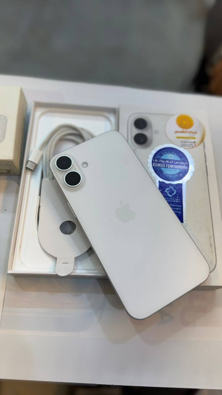 ايفون 16 بلاص كامرتين 128
بطارية 100‎%‎
نضافة 100‎%‎
ضمان شركة ماستر فقط مفتوح من الكارتون 
مشحون 77 مرة فقط 
كامل ملحقات الاصلية شركة ماستر 
شرق اوسط  الاصلي 
السعر مناسب 
***********
العنوان القطاع شارع السوك مجاور عوينات الكرار 
مركز الشمس
