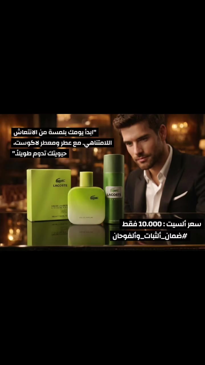 "لماذا تكتفي بالعطر وحده؟ استكمل أناقتك مع المعطر المطابق لتضمن رائحة فواحة تدوم من الصباح حتى المساء. #ثنائية_لاكوست_الخضراء.. عنوان الفخامة والنشاط."

                        🌸  نتشرف بزيارتكـم  🌸  

             ⚜️  ⚜️  ⚜️  مجمـع بــاتـــا  ⚜️  ⚜️  ⚜️

      📌 ألديوانية / سوق ألتجار / خلف مطعم ألنخيل

 @أبرز المعجبين 
#الديوانية
#احذية
#طبية
#اكسسوارات
#حقائب
#عطر
#حزام
#شامبو
#بوت
#رجالي
#نسائي
#ألكنغر
#هدايا


**إذا كنت صاحب هذا الإعلان وتريد حذفه لأي سبب، رجاءا أرسل رسالة إلى الدعم الفني**