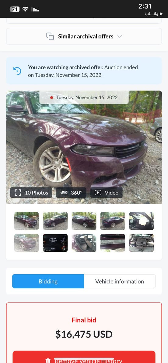 سلام عليكم.  ❤️ بيع او مراوس
 وينة ليدور نضافة 
لون بنفسجي
 
DODGE_GHARGER.   2021
(((رقم اربيل دولي 
ماشية75. !!!!!!
سيارة فول لفول للاخير    //أنواع المواصفات بيهة عدا الفتحة)))
__المواصفات___

*كشنات كهرباء
*شاشه كبيره 
    سستم صوت
*محدد السرعه
*تشغيل عن بعد
*ويل كب 20 وتخم تاير جديد شادلهة 
*كامره خلفيه دواره
*حساسات
*شاشه كار بلي
*دخول ذكي بصمه 
هواي بعد بيه مواصفات
——اضافات——- كت كامل اس ارت 

منظومه زنون عالي  اصلي شرط // ثلجيه
بيوجكترات. زنون 
سياره نصبته احله من الصور تجي وشوف سياره جديده بمعنى كلمه ادامه عليه من شركه صدر جديد بمعنى كلمه  اي نقص مابيه 
___

الحادث____
((حادثه  فقط تاير امامي ارباك طاك وراجع سستم ))سياره   بشرط سياره لا شواصي ولا لغد بدون دواخل بدون صبغ بدون ضرر بدون تبديل  على الفحص(( ))صور حادث موجوده 

السعر235$$. $وكلشي موجود بلسوك واني بلخدمة❤️
مكانها ديالى بعقوبه
***********
