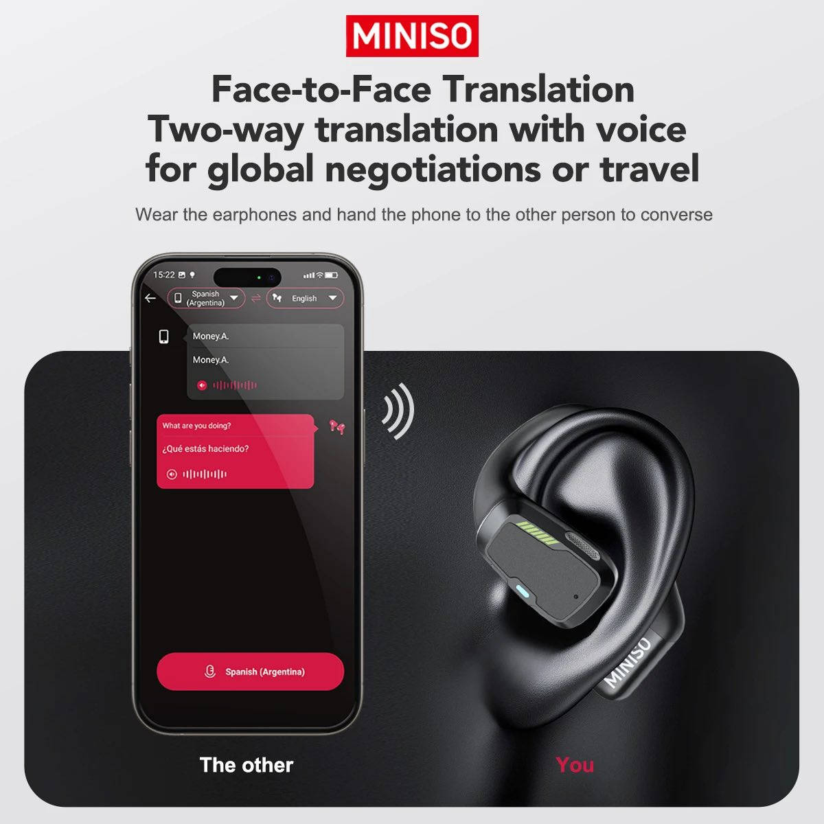 سماعات أذن لاسلكية من نوع Miniso M98.
تتميز بتصميم مفتوح (Open-Ear) مريح للارتداء.
تأتي مع علبة شحن تحتوي على شاشة LED لعرض حالة البطارية.
تدعم تقنية البلوتوث 5.4 لاتصال مستقر.
توفر ميزة الترجمة الفورية عبر التطبيق لعدة 135لغات
تتميز بعمر بطارية طويل وصوت عالي الدقة.
الي يفيده يقيم سعرها


**إذا كنت صاحب هذا الإعلان وتريد حذفه لأي سبب، رجاءا أرسل رسالة إلى الدعم الفني**
