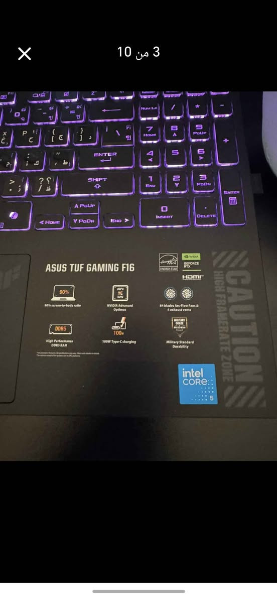 🔥 للبيع: ASUS TUF Gaming F16 🔥
لابتوب قيمنق بحالة ممتازة، استخدام خفيف جداً، ومثالي لمحبي الألعاب والمستخدمين المحترفين
✅ نسبة النظافة:
• الهيكل الخارجي: 99%
• البطارية: 93%
⚙️ المواصفات:
• المعالج: Intel Core 5 210H
• كارت الشاشة: RTX 4050 — 6GB
• الرام: 16GB  ddr5 5200mhz 8x8
• التخزين: SSD 512GB
• الشاشة: 16 إنش — 165Hz
أداء قوي يشغّل أحدث الألعاب وبرامج العمل الثقيلة بسلاسة، مع نظام تبريد فعّال يحافظ على حرارة ممتازة حتى تحت الضغط.
💻 جاهز للاستخدام فوراً:
• ويندوز أصلي 11 مفعّل
• كافة التعاريف والبرامج منصّبة ✓
• لا يحتاج أي إعدادات إضافية — افتحه واستخدمه مباشرة
🎁 الملحقات المرفقة:
• شاحن أصلي
• حقيبة ASUS أصلية
• Mouse Pad
لا يوجد كارتون 📦 
• ماوس وكيبورد redThunder وايرلس ضوئي
⚠️ ملاحظة بالأمانة: يوجد أثر ضوئي صغير جداً (أقل من 4 سم) يظهر فقط باللون الأسود في الشاشة، ولا يؤثر إطلاقاً على الاستخدام أو تجربة اللعب — موضح بالصورة لمن يريد التأكد بنفسه.
🛡️ ضمانات الجهاز:
 لا فتح ❌ | لا تصليح ❌
جهاز نظيف، موثوق، وبسعر مناسب لمواصفاته —
السعر مليون و 200 ومجال بسيط.
بغداد - الدورة ابو دشير
واتساب ***********
اتصال *********** بغداد, العراق
