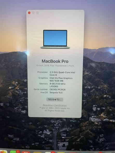 السلام عليكم
للبيع.
 -ماك بوك برو 2018 13.3”
-شاشة حجم ١٣.٣ إنج  بدقة عرض 1600x2560
-كامرة امامية شغالة بدقة 720p 
-مايكروفون صوت جداً واضح 
-مكبرات الصوت عالية وشغالة وصوتها نقي 
-كل ازرار الكيبورد شغالة  وال touch bar ايضاً شغالة وسلسة
-بصمة اصبع ضمن ال touch bar شغالة 
-البطارية حالتها normal  وال cycle count:579
-يحدث الى آخر التحديثات  macOS 
-مساحة التخزين 250GB
-الادابتر اصلي مال آبل  
****السعر 480****
***********
