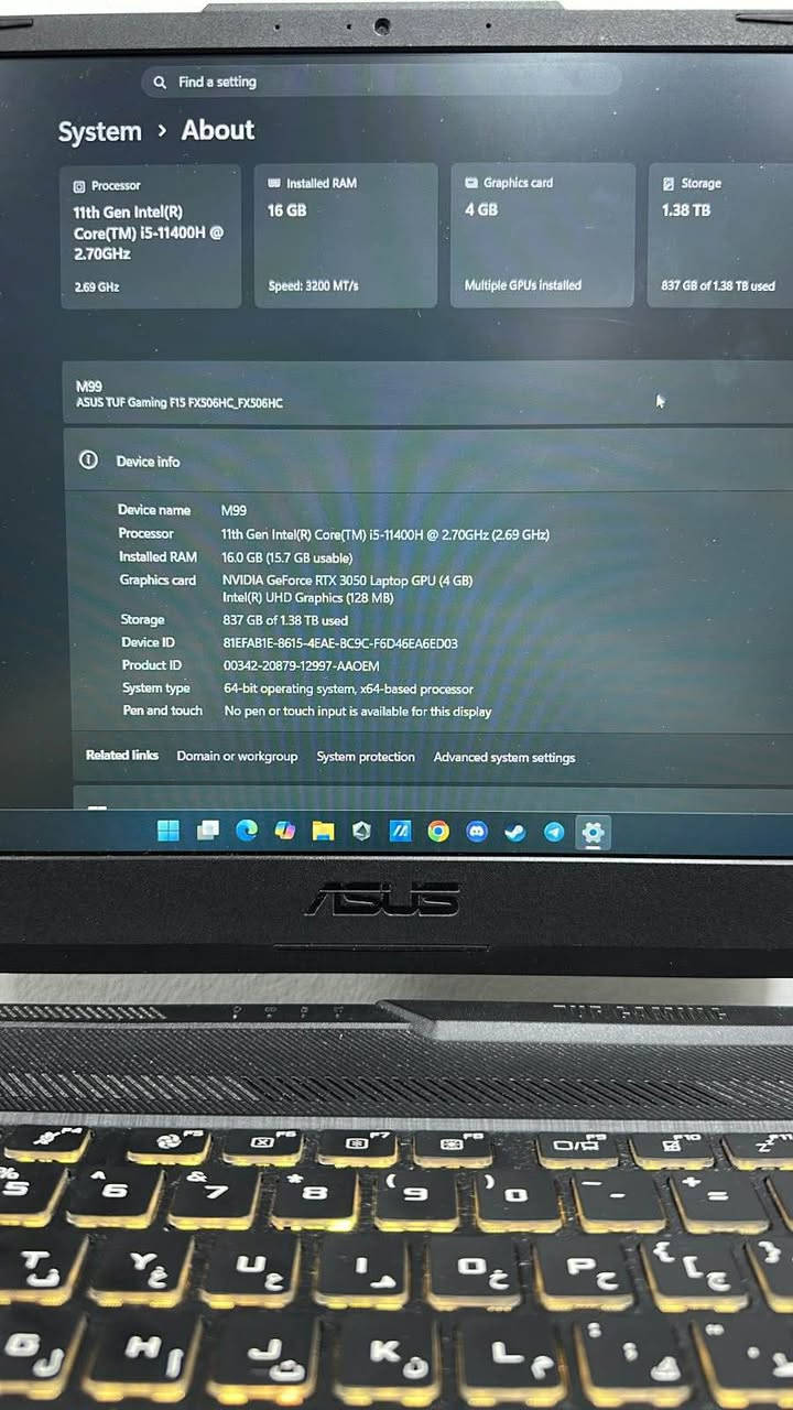 11th Gen Corei5 -11400H 
Rtx 3050 laptop (4GB)
Storage : 512 + 1 TB Samsung
Ram: 2x8 16GB 3200hz
Battery:🔋 95% بغداد, العراق


**إذا كنت صاحب هذا الإعلان وتريد حذفه لأي سبب، رجاءا أرسل رسالة إلى الدعم الفني**
