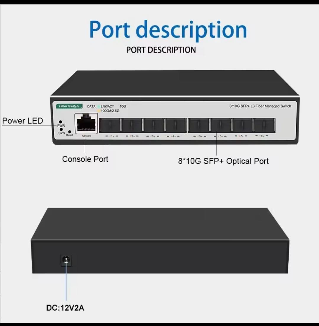 سلام عليكم 
هذا الجهاز هو مُحوّل شبكة مُدار (Managed Switch) من فئة L3 يحتوي على 8 منافذ SFP+ بسرعة 10 جيجابت. 

eBay
 +1
إليك بعض التفاصيل الفنية الهامة حول هذا النوع من الأجهزة:
سرعة نقل البيانات: يدعم الجهاز سرعات نقل بيانات عالية تصل إلى 10000 ميجابت/ثانية (10 جيجابت)، وهو مصمم لنقل البيانات بكفاءة.
منافذ SFP+: يحتوي على 8 منافذ SFP+، مما يوفر سعة نقل كبيرة للشبكة، كما تدعم هذه المنافذ عادةً وحدات الياف ضوئية أو كابلات DAC.
إدارة الشبكة: كونه مُحوّل مُدار (Managed)، فهو يوفر ميزات متقدمة مثل دعم تقسيم الشبكات الافتراضية (VLAN)، والتوجيه الديناميكي (Dynamic Routing)، وتخصيص المنافذ. 
والي اهم من كل هل حجي الي مهتم ينطي سعر.


**إذا كنت صاحب هذا الإعلان وتريد حذفه لأي سبب، رجاءا أرسل رسالة إلى الدعم الفني**