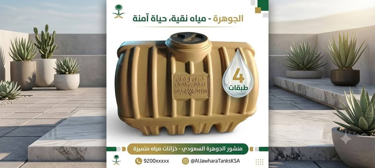 سلام عليكم المنتج سعودي مستعدون لتجهيز المحلات التجاريه معرض الرحمن للاجهزة الكهربائية 🌹

يتوفر خزان الجوهره(١١٠٠) لتر  طرحي السعودي اربع طبقات حقيقيه ضد الطحالب  ولاملاح بسعر (١٣٠ )الف ضمان خمس سنوات  استبدال 
*تتوفر خزانات الجوهره

-وبحجم ٦٠٠  لتر طرحي ايضا ضمان خمس سنوات اربع طبقات وضمان استبدال السعر80٠  الف ) التوصيل مجاني لباب بيتك

يتوفر خزان 5000لتر بسعر 600الف ضمان 10سنوات 
##يتوفر خزانات بكافه الاحجام للخزانات 👉👉👉👉👉👆👆👆👆👆👆👆👆👆👆👆👆👆
للعنوان الدورة شارع ٦٠ مقابل المتنزه او مراسلة الصفحة للاستفسار الاتصال على الرقم ***********
