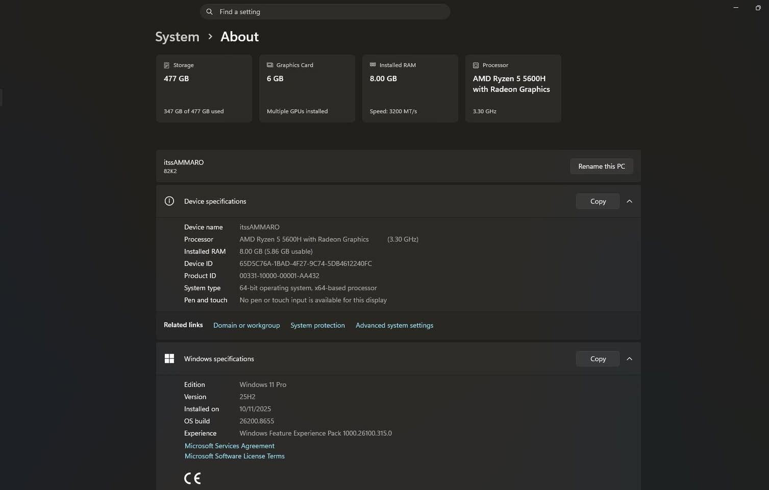 سلام عليكم شباب، لابتوب Lenovo IdeaPad Gaming 3 15ACH6 للبيع بداعي الترقية. الجهاز استخدامه شخصي وسريع جداً، مخصص للألعاب القوية، برامج المونتاج، الهندسية، والتصميم بفضل معالجه القوي. النظافة الداخلية والمذر بورد بحالة الوكالة والبطارية ممتازة.
المواصفات الكاملة:
 المعالج: AMD Ryzen 5 5600H (بأداء عالي جداً 6 أنوية، ممتاز للضغط العالي ويعادل i5 جيل 11 و 12).
 كارت الشاشة: NVIDIA GeForce GTX 1650 4GB (يشغل ألعاب مثل GTA V, Valorant, PUBG, CS:GO بفريمات عالية وسلاسة ممتازة).
 الذاكرة (RAM): 8GB DDR4 بسرعة 3200MHz.
 التخزين: 512GB NVMe SSD (سريع جداً بالإقلاع وفتح الألعاب).
 الشاشة: 15.6 بوصة بدقة FHD وألوان ممتازة.
 النظام: Windows 11 Pro مفعل ومحدث.
ملاحظات واضحة للمشتري (إبراءً للذمة وحسب وضع الجهاز الحالي):
1. الكرتونة مفقودة، البيع يشمل اللابتوب مع الشاحن الأصلي فقط.
2. الكيبورد مشلوع منه غطاء 3 دكم مع المقصات الداخلية مالتها (الكيبورد كـ استجابة شغال طبيعي 100% وما مأثر على اللعب أو الكتابة أبداً، وتصليحهن يكلف شي بسيط جداً بمحلات الصيانة).
3. توجد نقطة بيضاء واحدة صغيرة جداً بالشاشة (Dead Pixel) ما تبين إلا بالتركيز القوي جداً على شاشة بيضاء، وغير مؤثرة على الرؤية أو الاستخدام نهائياً.
الجهاز شغال وما بيه أي عيب داخلي أو حرارة، وجاهز للفحص والمعاينة.
 السعر: 540,000 دينار عراقي (وبيه مجال بسيط جداً للشراي المعتمد المستعجل).
 المكان: بغداد (الحرية الثانية).
 للشراء أو الاستفسار يرجى المراسلة على الخاص او الرقم ***********
