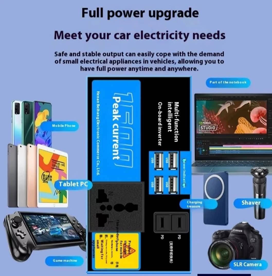 عاكسة او انفيرتر 1500w🫣
4مداخل USB✅
مدخل كهرباء 220✅
كما يحتوي علي مدخلين ولاعة 
السعر 35
يشتغل عن طريق ولاعة السيار
يوجد لدينا خدمة توصيل لجميع المناطق 🚕🚕🚕


**إذا كنت صاحب هذا الإعلان وتريد حذفه لأي سبب، رجاءا أرسل رسالة إلى الدعم الفني**