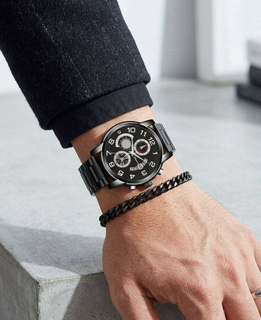 للحجز واتساب ***********
جبنالكم الطقم اللي يخلي حضورك طاغي بكل مكان. ساعة وسوار باللون الأسود الملكي، فخامة ما تتوصف ورزانة تليق بيك. هذا الطقم مو بس ساعة، هذا قطعة فنية تكمل كشختك وتخلي إيدك مميزة.
