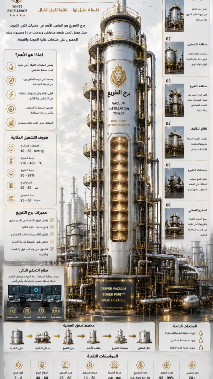 🏭 شركة الفضل للحلول الهندسية والصناعية

🔶 برج التفريغ (Vacuum Distillation Tower) 🔶

يُعد برج التفريغ من أهم الوحدات في عمليات تكرير الزيوت، حيث يعمل تحت ضغط منخفض لفصل المكونات الثقيلة عند درجات حرارة أقل، مما يحافظ على جودة المنتج ويمنع التكسير الحراري، ويُسهم في رفع كفاءة الإنتاج وتحسين جودة المخرجات.

📞 للاستفسار والتواصل عبر الواتساب: ***********

شركة الفضل خبرة هندسية... وحلول صناعية تبدأ من الفكرة وتنتهي بمشروع ناجح. ⚙️
